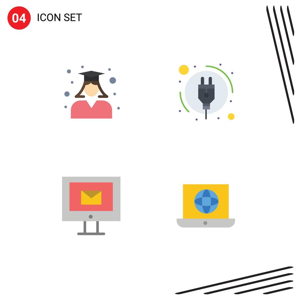 Set of 4 Commercial Flat Icons pack for education mail school plug service Editable Vector Design Elements