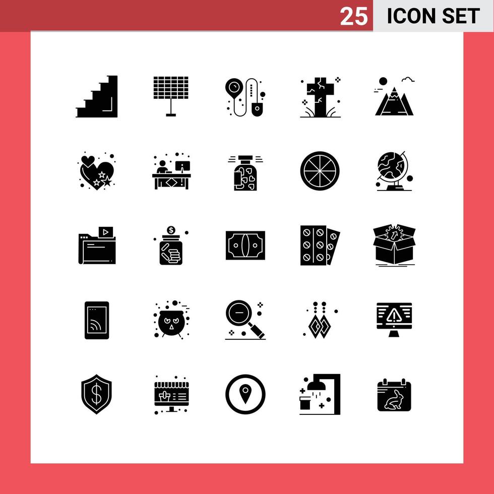 Set of 25 Modern UI Icons Symbols Signs for mountain graveyard booking grave cross Editable Vector Design Elements