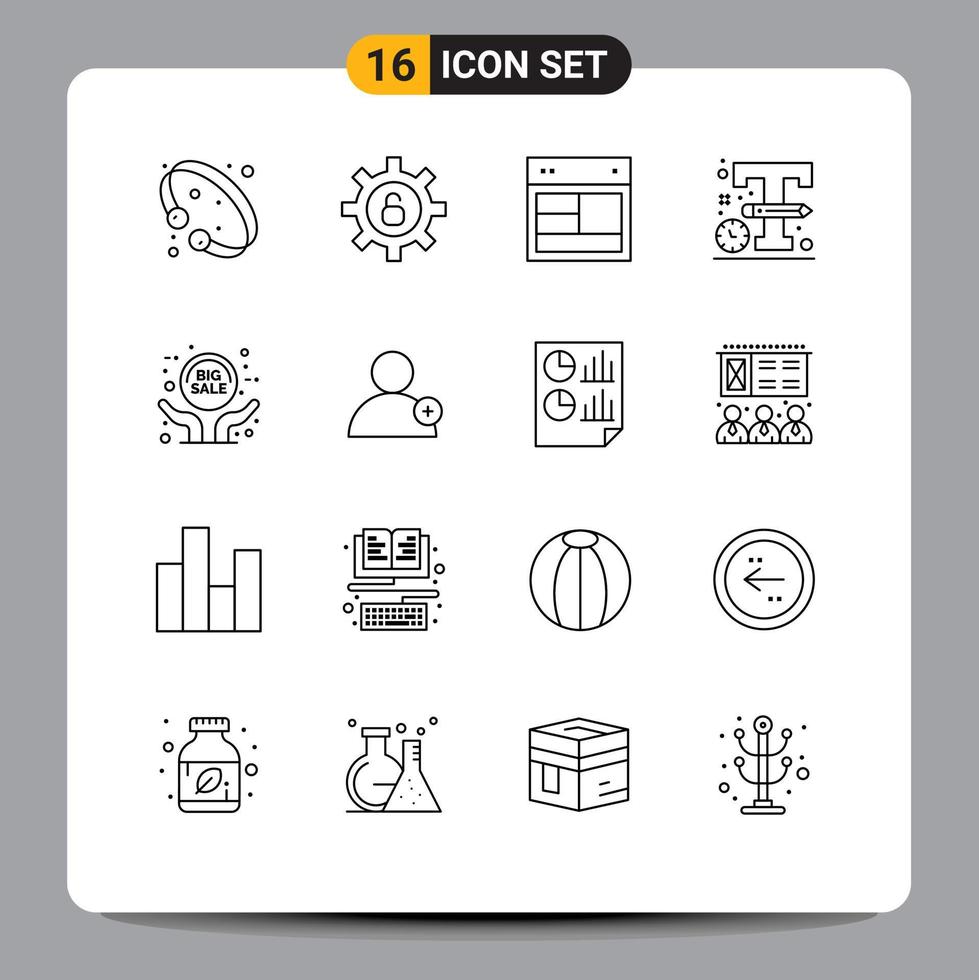Group of 16 Outlines Signs and Symbols for big sale sketch design logo website Editable Vector Design Elements