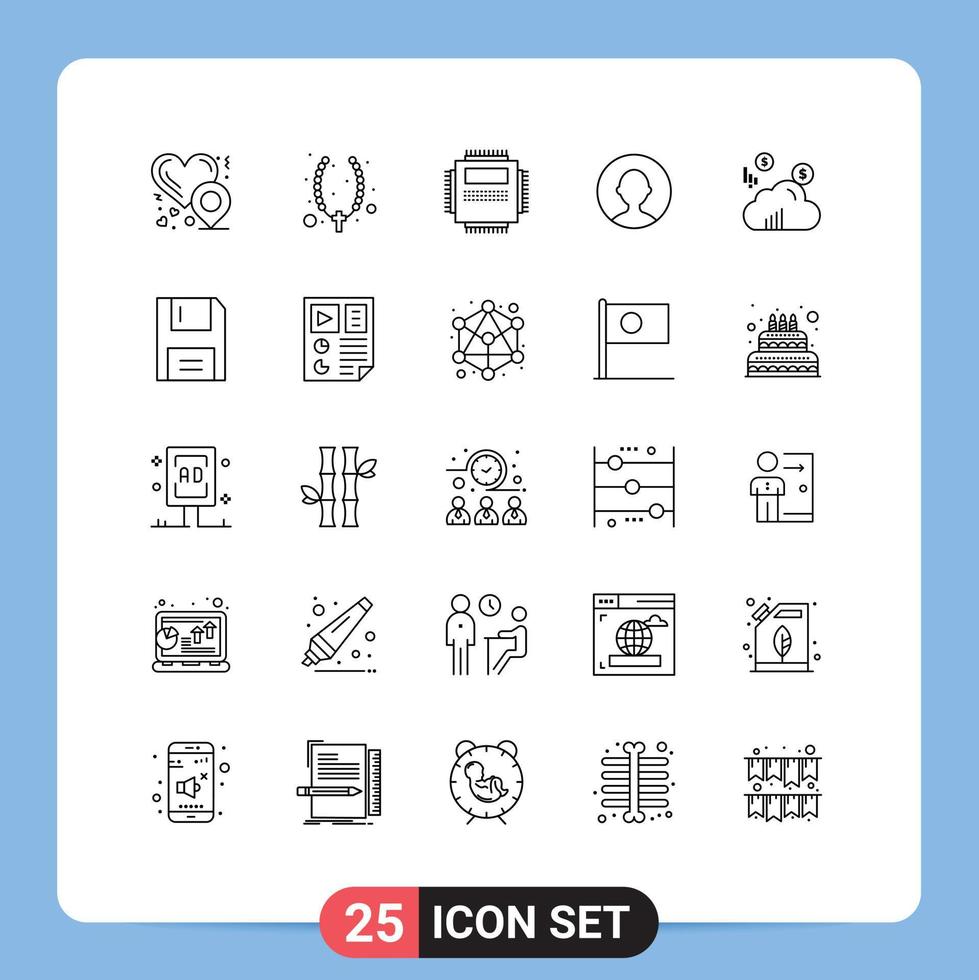 25 Universal Line Signs Symbols of dollar cloud hardware profile avatar Editable Vector Design Elements