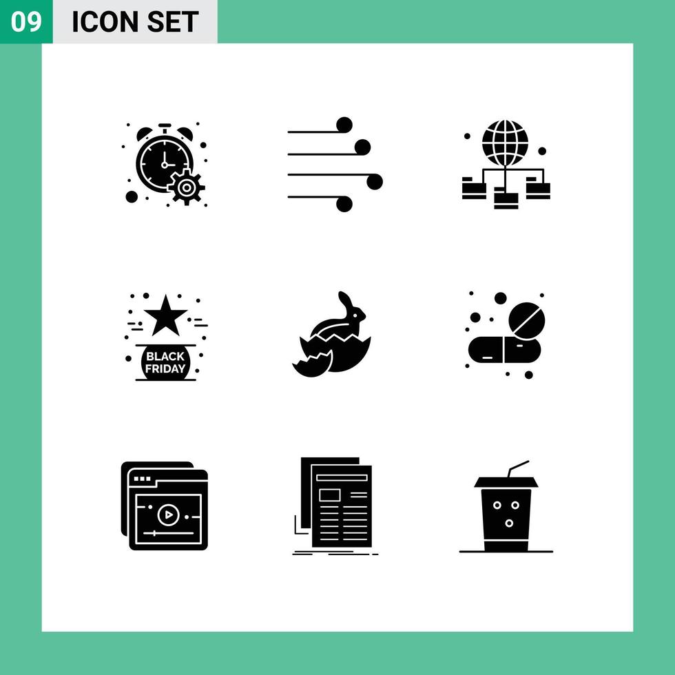 Solid Glyph Pack of 9 Universal Symbols of star friday wind favorite folder Editable Vector Design Elements