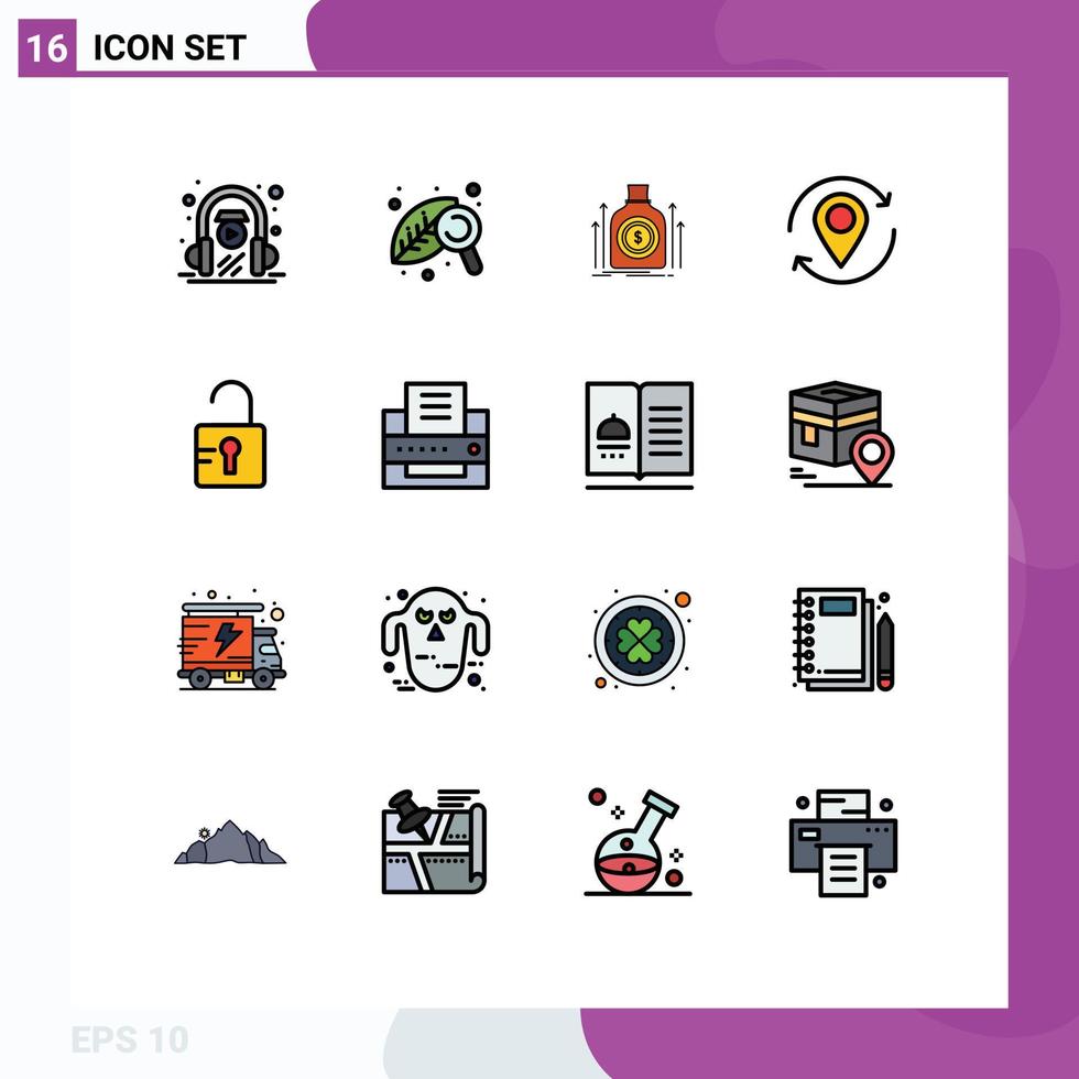 Pictogram Set of 16 Simple Flat Color Filled Lines of pin map bag location loan Editable Creative Vector Design Elements