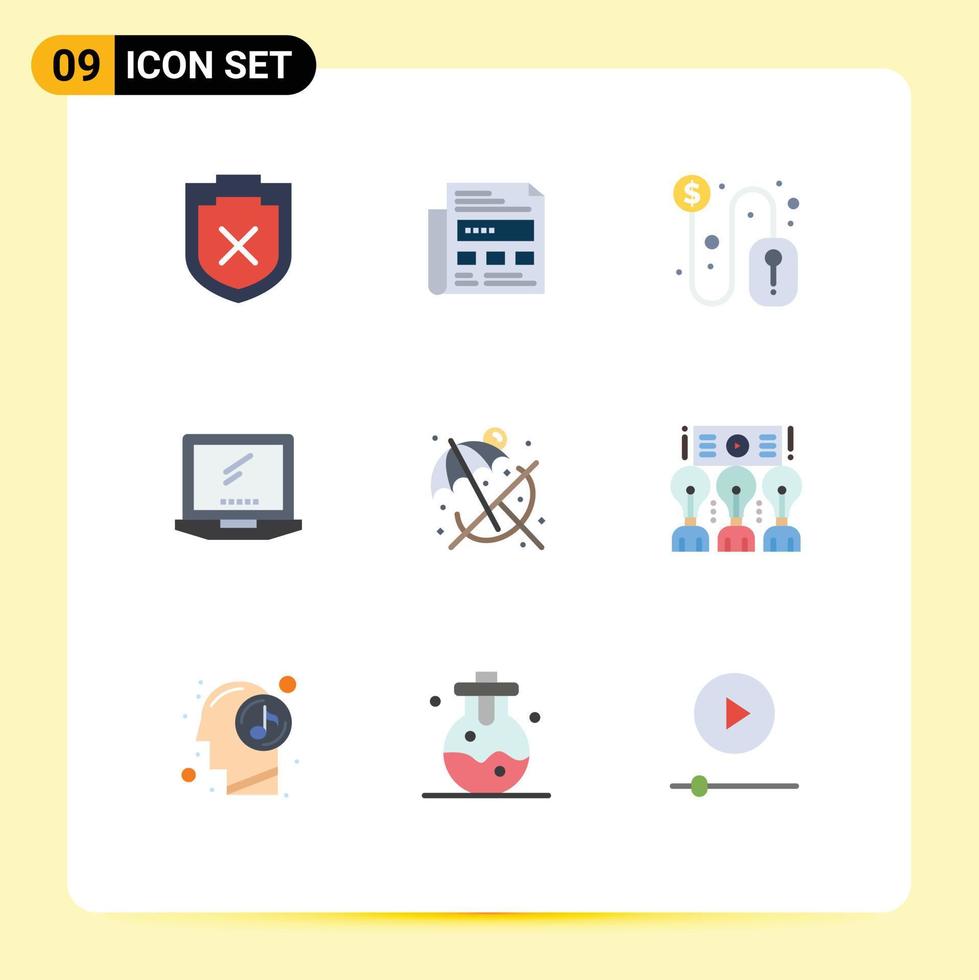 9 User Interface Flat Color Pack of modern Signs and Symbols of relax laptop dollar imac monitor Editable Vector Design Elements