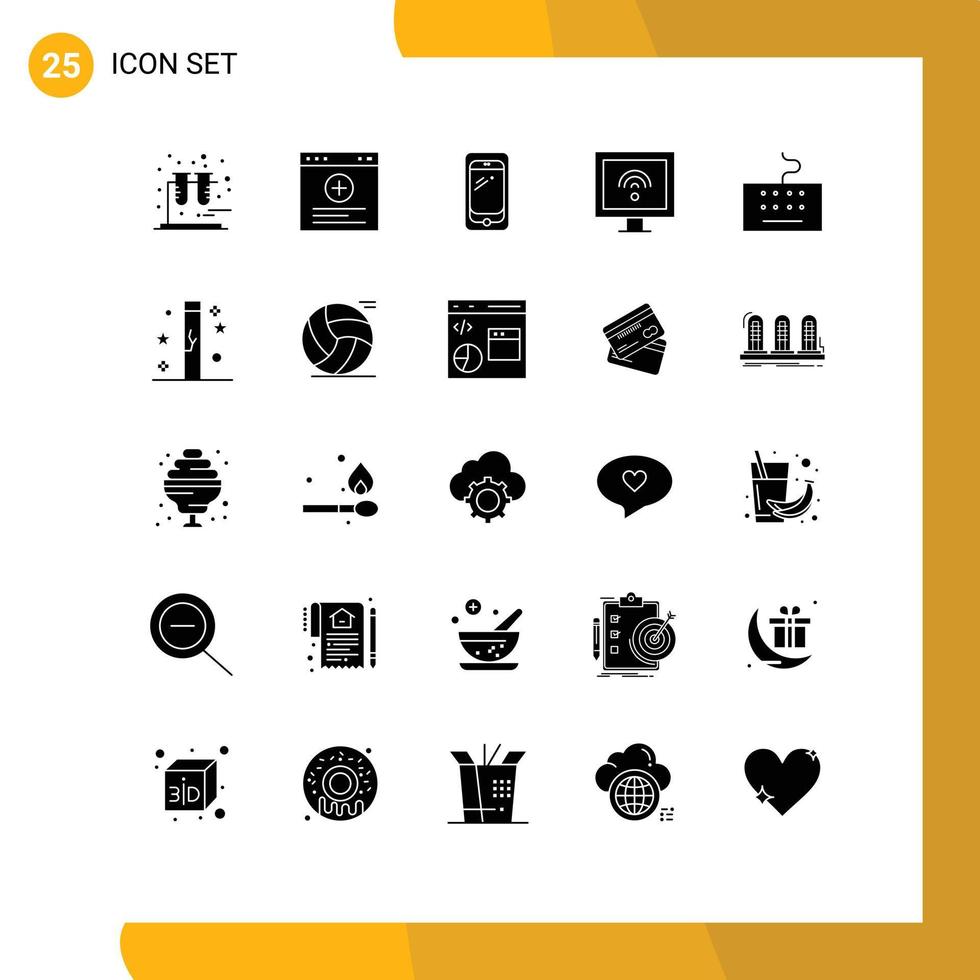 Solid Glyph Pack of 25 Universal Symbols of type hardware mobile tv internet Editable Vector Design Elements