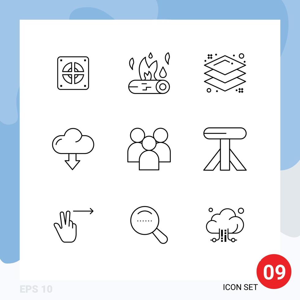 Stock Vector Icon Pack of 9 Line Signs and Symbols for group download thanksgiving down cloud Editable Vector Design Elements