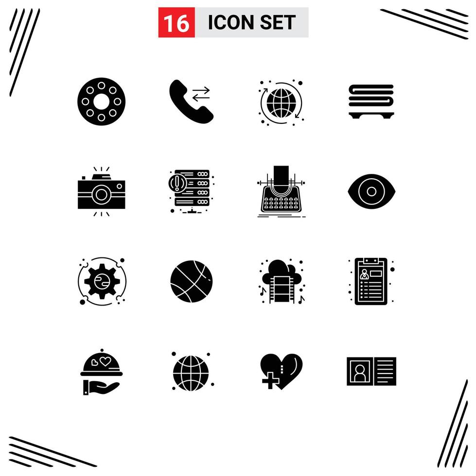 Set of 16 Modern UI Icons Symbols Signs for vintage camera photography tour camera wellness Editable Vector Design Elements
