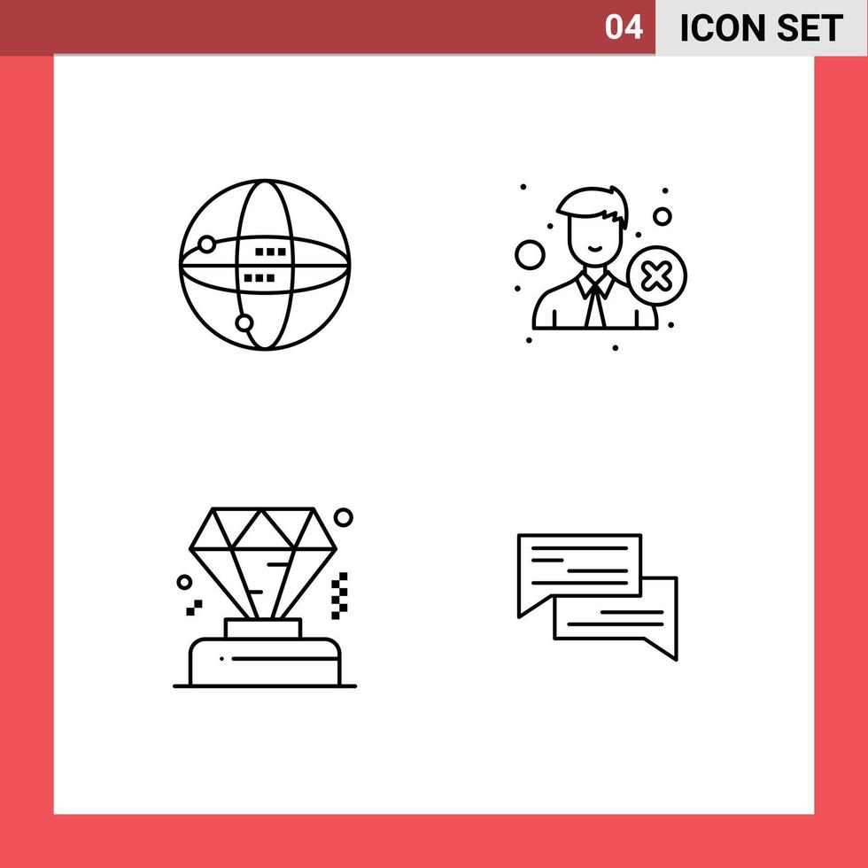 4 Universal Line Signs Symbols of world business globe office membership Editable Vector Design Elements