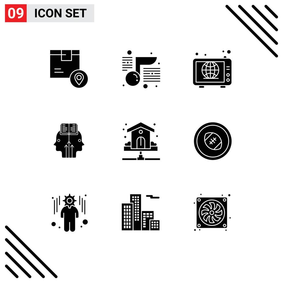 9 User Interface Solid Glyph Pack of modern Signs and Symbols of house programming school reading news Editable Vector Design Elements