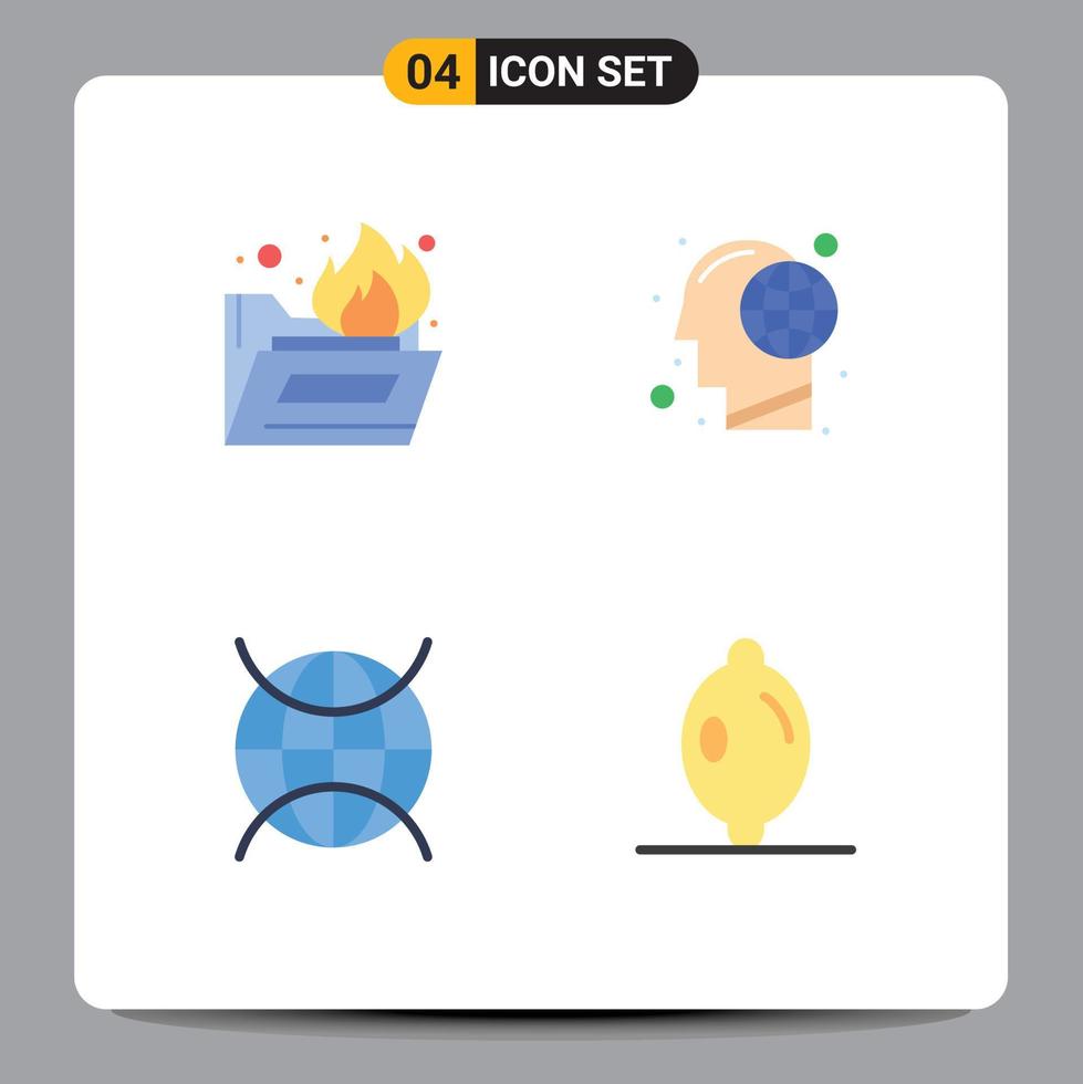 Set of 4 Commercial Flat Icons pack for folder internet of things earth human wifi Editable Vector Design Elements