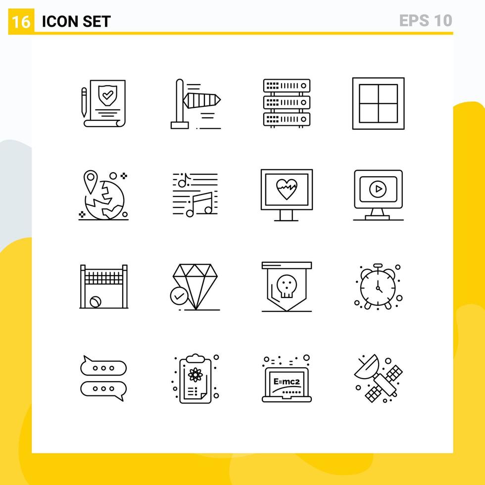 Pack of 16 creative Outlines of map gps server room house Editable Vector Design Elements