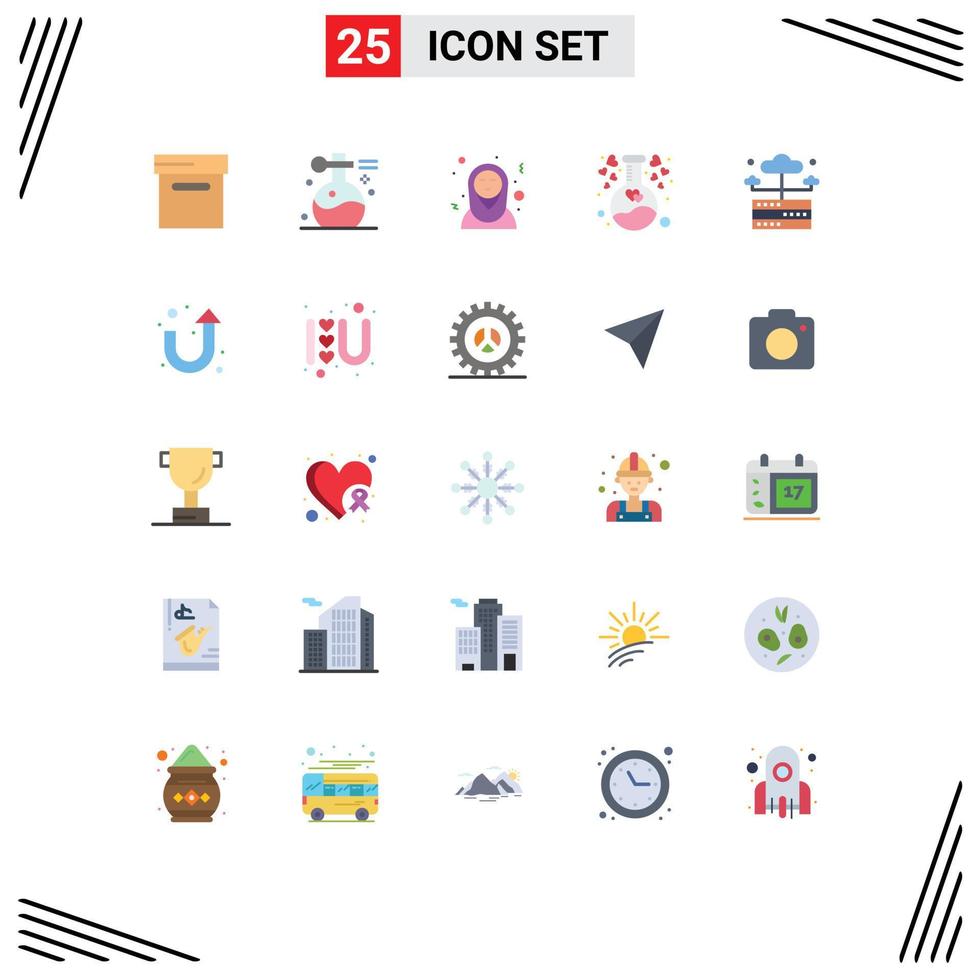 Modern Set of 25 Flat Colors and symbols such as server hosting arabic database heart Editable Vector Design Elements