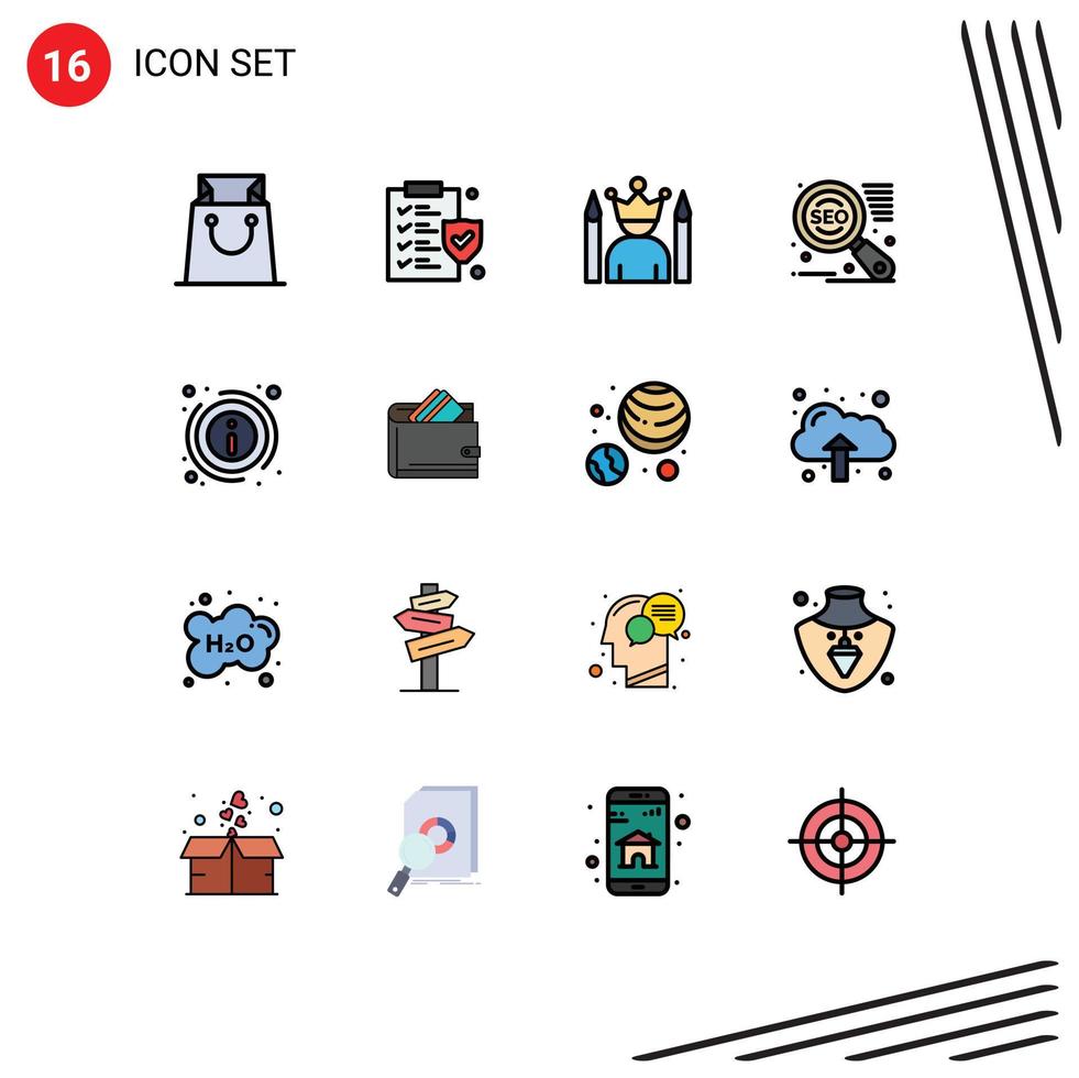 Flat Color Filled Line Pack of 16 Universal Symbols of about info star details seo Editable Creative Vector Design Elements