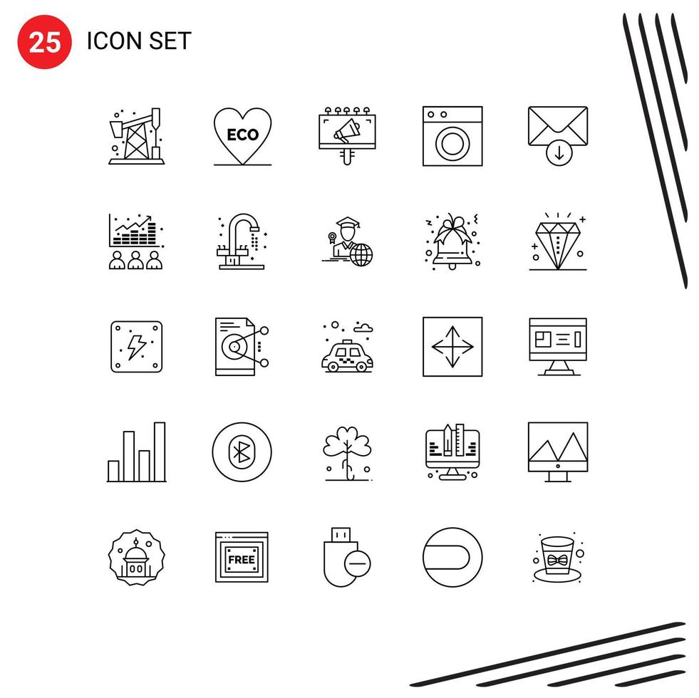 Modern Set of 25 Lines Pictograph of message washing advertisement machine furniture Editable Vector Design Elements