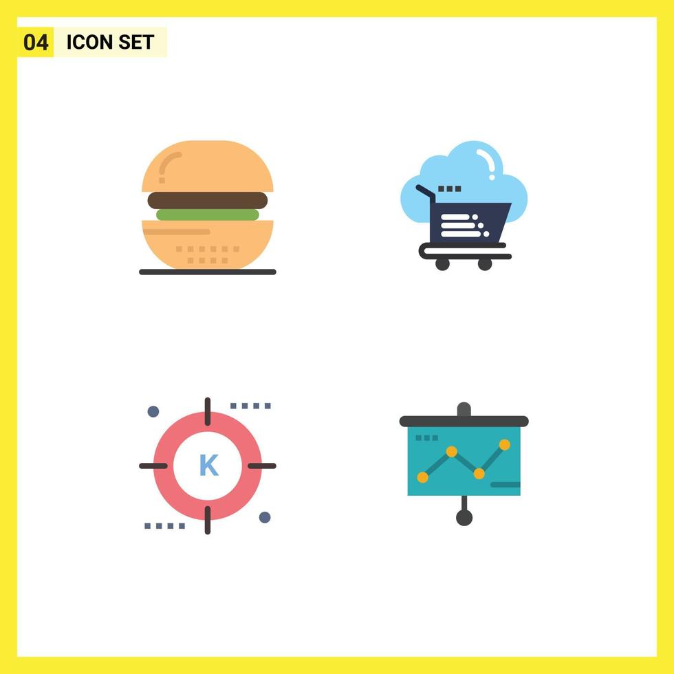 4 Universal Flat Icon Signs Symbols of burger trolley food cloud keyword Editable Vector Design Elements