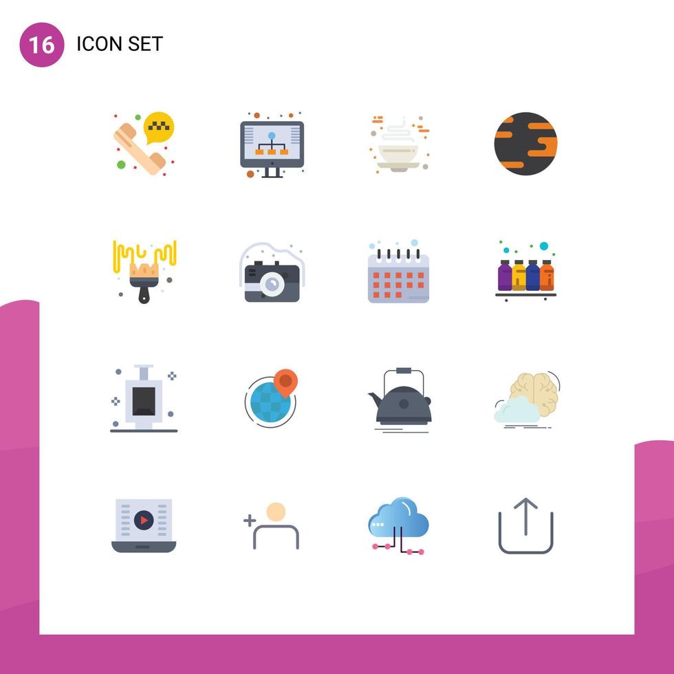 Universal Icon Symbols Group of 16 Modern Flat Colors of hobby color coffee brush globe Editable Pack of Creative Vector Design Elements