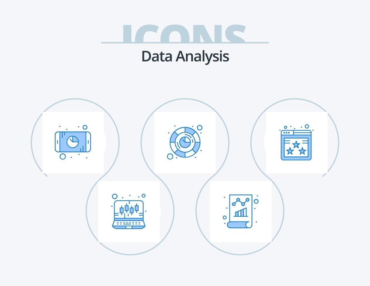 Data Analysis Blue Icon Pack 5 Icon Design. graph. database. report. focus analysis. mobile vector