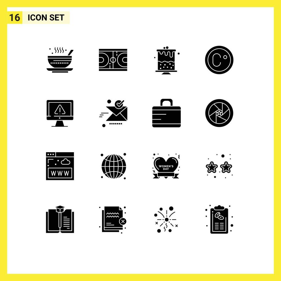 Universal Icon Symbols Group of 16 Modern Solid Glyphs of data measure nba degree part Editable Vector Design Elements