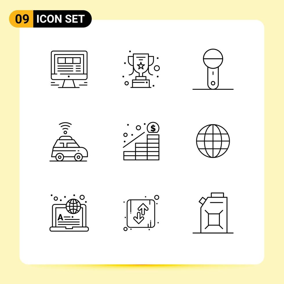 Modern Set of 9 Outlines Pictograph of increase map devices location technology Editable Vector Design Elements