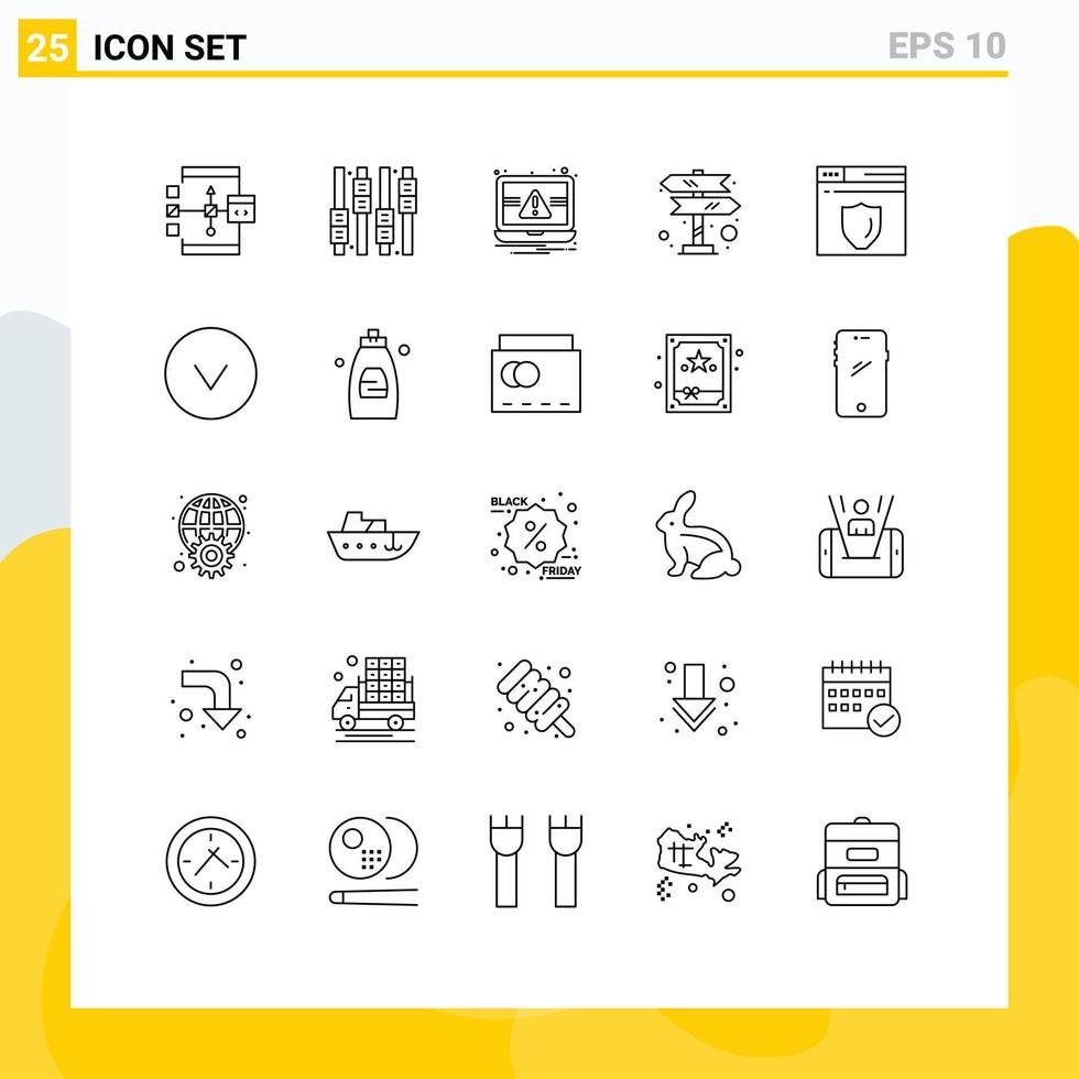 Group of 25 Modern Lines Set for security navigation essentials sign directions Editable Vector Design Elements