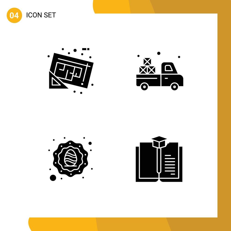 Modern Set of 4 Solid Glyphs Pictograph of blueprint holidays tools truck celebration Editable Vector Design Elements