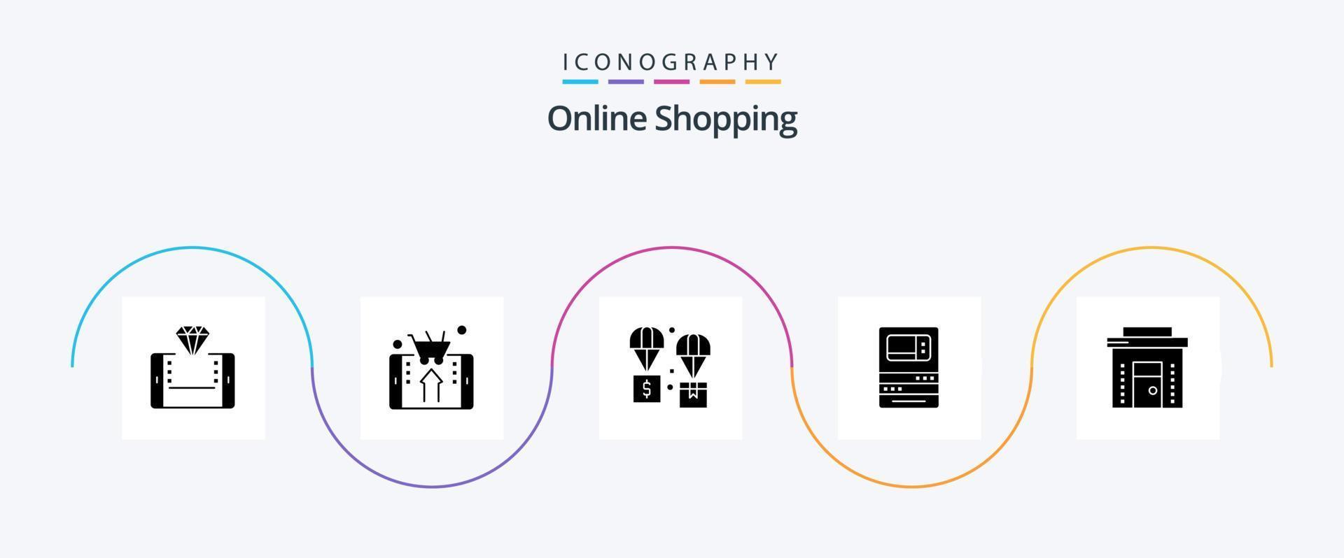 Online Shopping Glyph 5 Icon Pack Including ecommerce. business. logistic. withdraw. machine vector