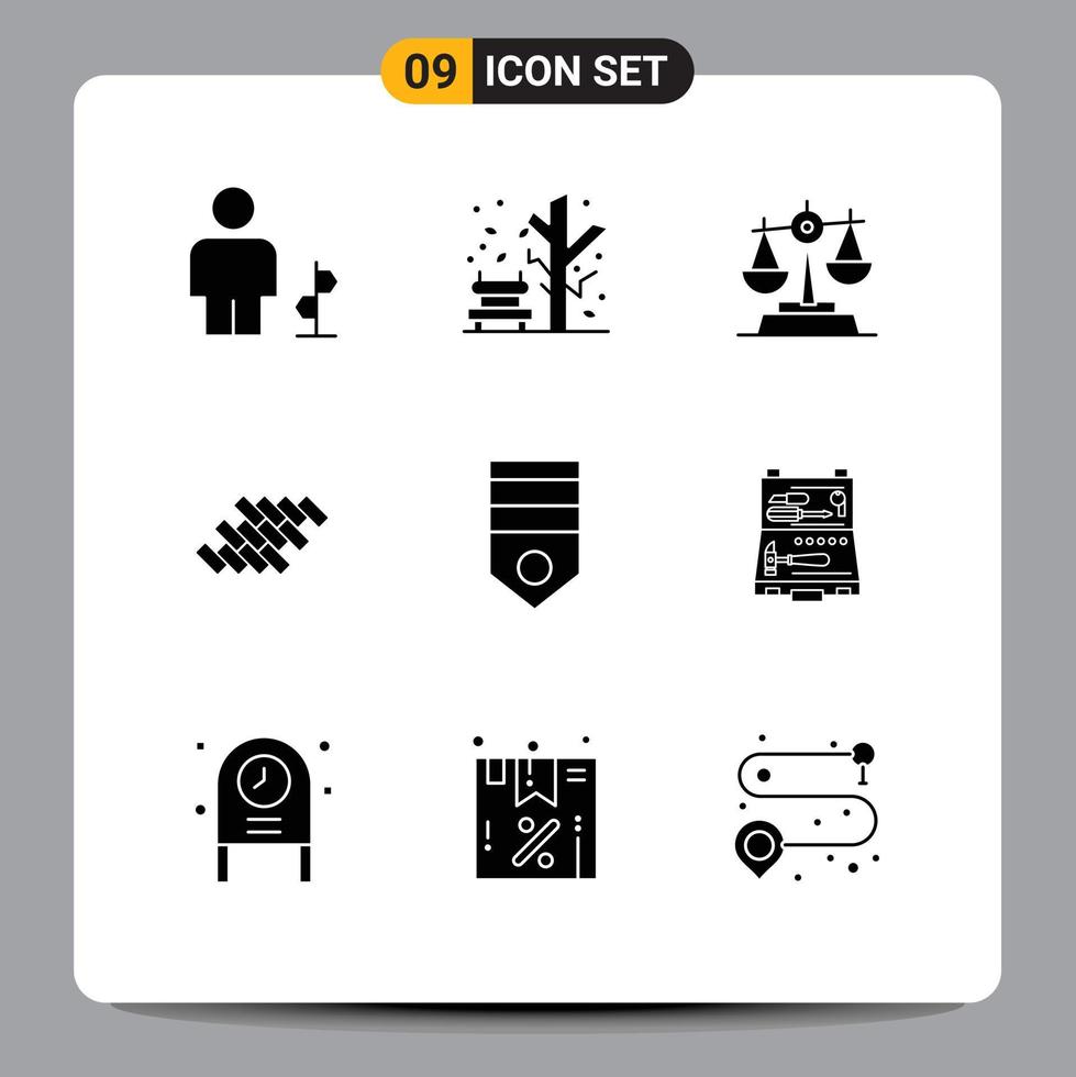 Solid Glyph Pack of 9 Universal Symbols of construction tile tree repair baluance Editable Vector Design Elements