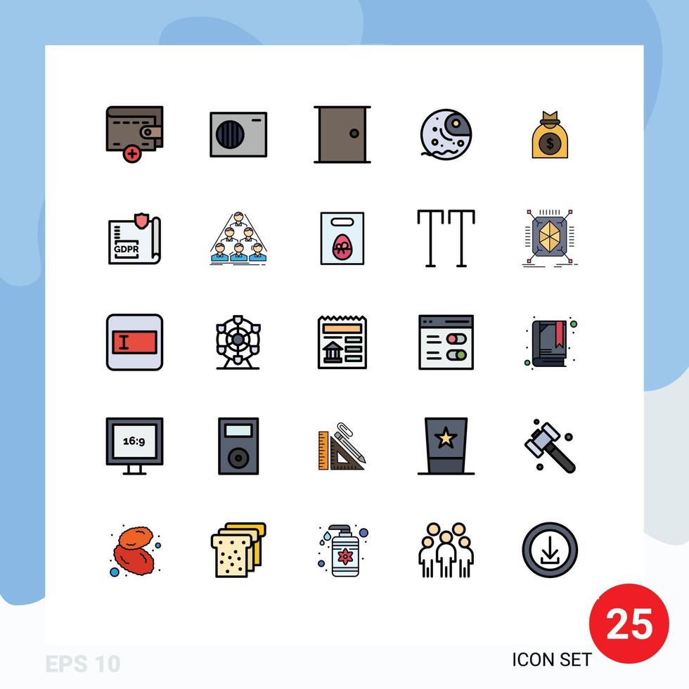Filled line Flat Color Pack of 25 Universal Symbols of venture capital gate planet gas Editable Vector Design Elements
