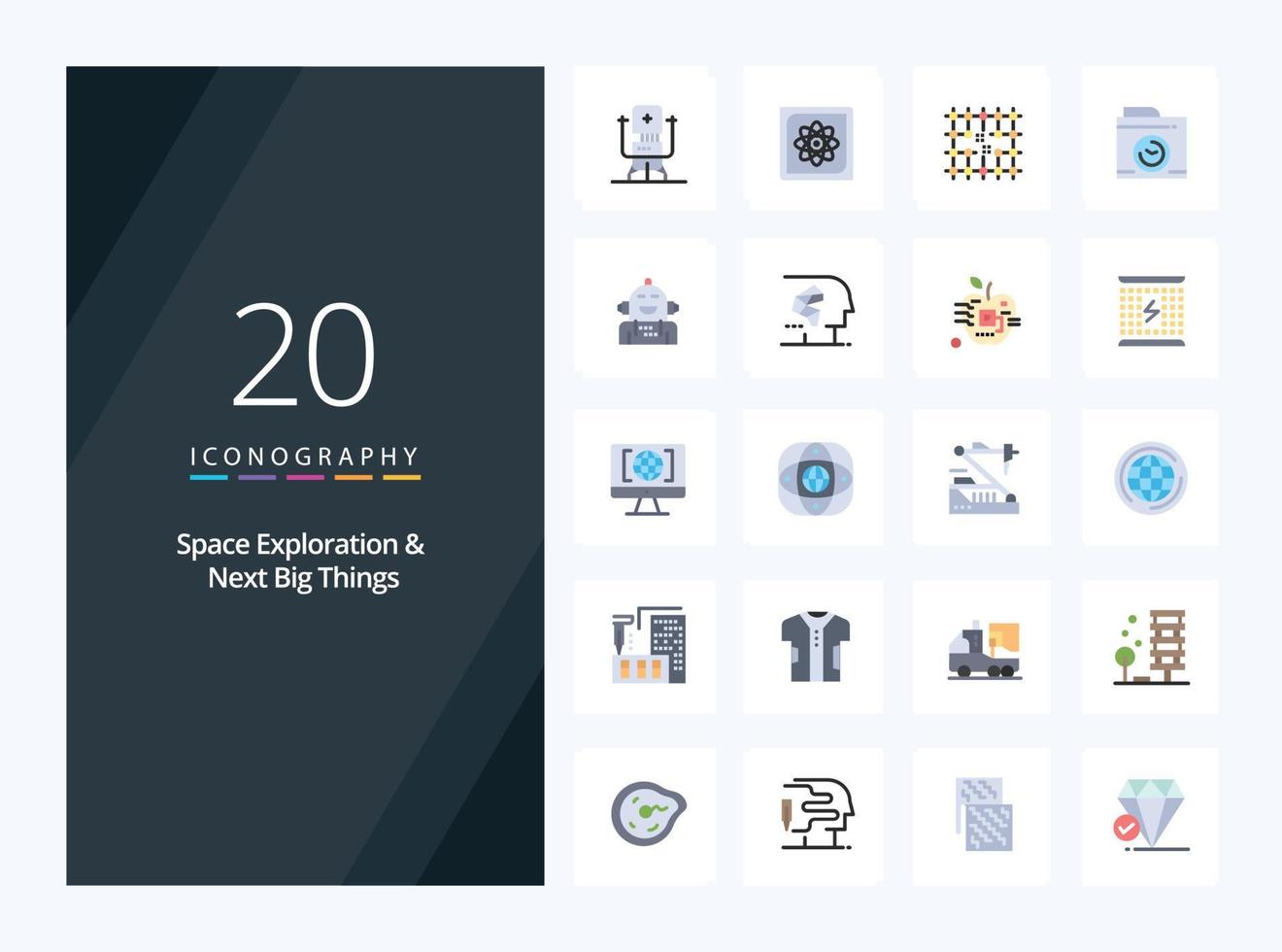 20 Space Exploration And Next Big Things Flat Color icon for presentation vector