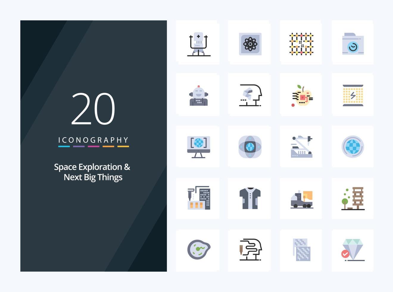 20 espacio exploración y siguiente grande cosas plano color icono para presentación vector