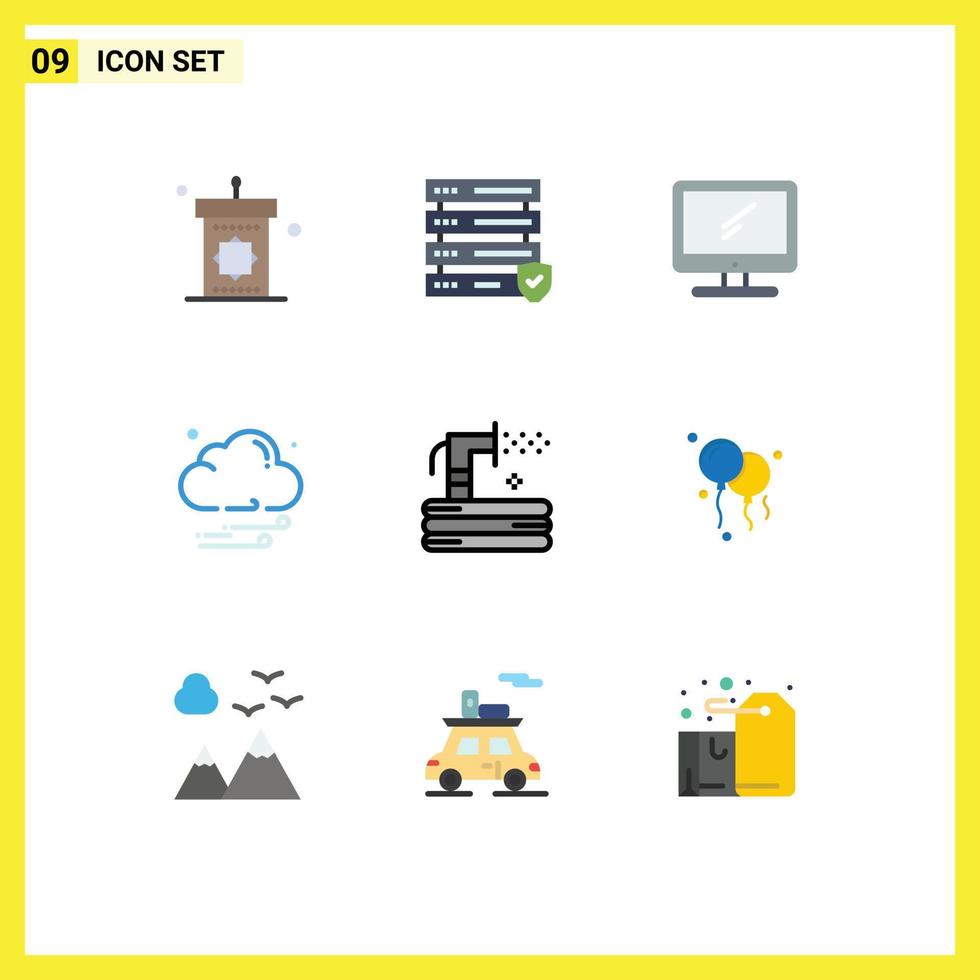 Set of 9 Vector Flat Colors on Grid for grass weather computer night pc Editable Vector Design Elements