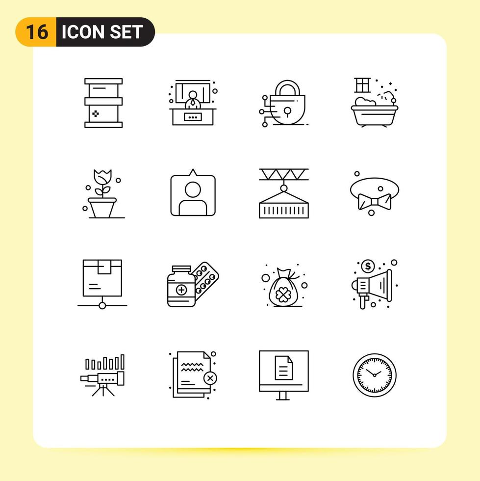 Modern Set of 16 Outlines and symbols such as contac nature lock floral water Editable Vector Design Elements
