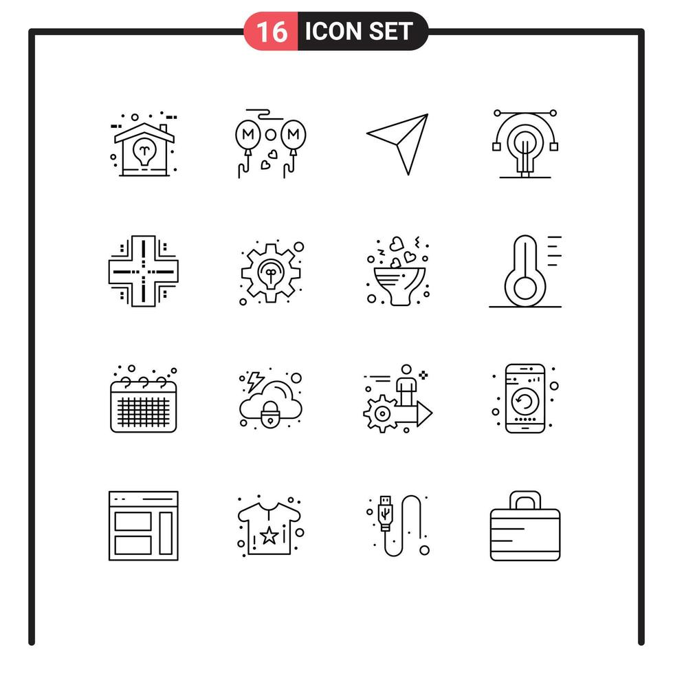 Set of 16 Vector Outlines on Grid for database educat map idea bulb Editable Vector Design Elements