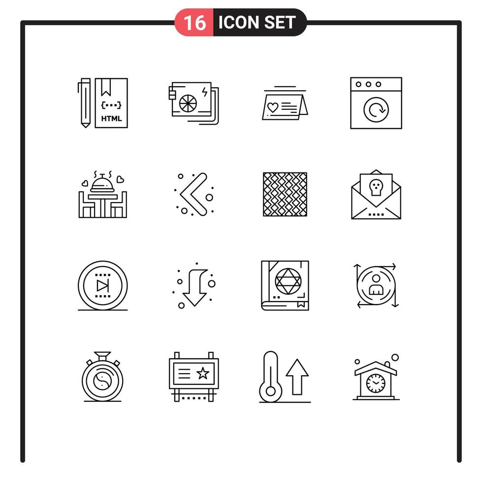 Group of 16 Outlines Signs and Symbols for dinner mac power app married Editable Vector Design Elements