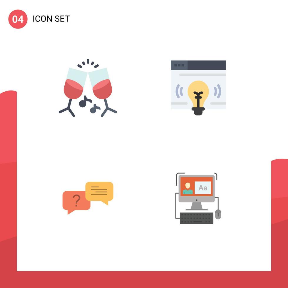 4 User Interface Flat Icon Pack of modern Signs and Symbols of glass popup interface bulb computer Editable Vector Design Elements