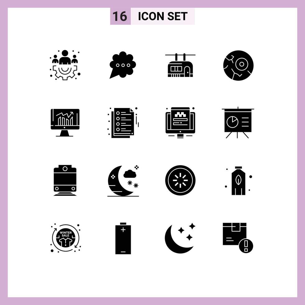 Universal Icon Symbols Group of 16 Modern Solid Glyphs of kpi graph transport business night Editable Vector Design Elements