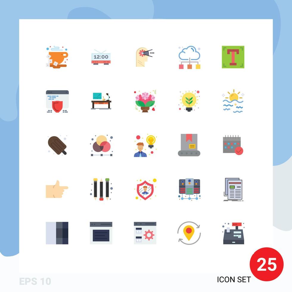 25 Universal Flat Color Signs Symbols of font internet cognitive online cloud Editable Vector Design Elements