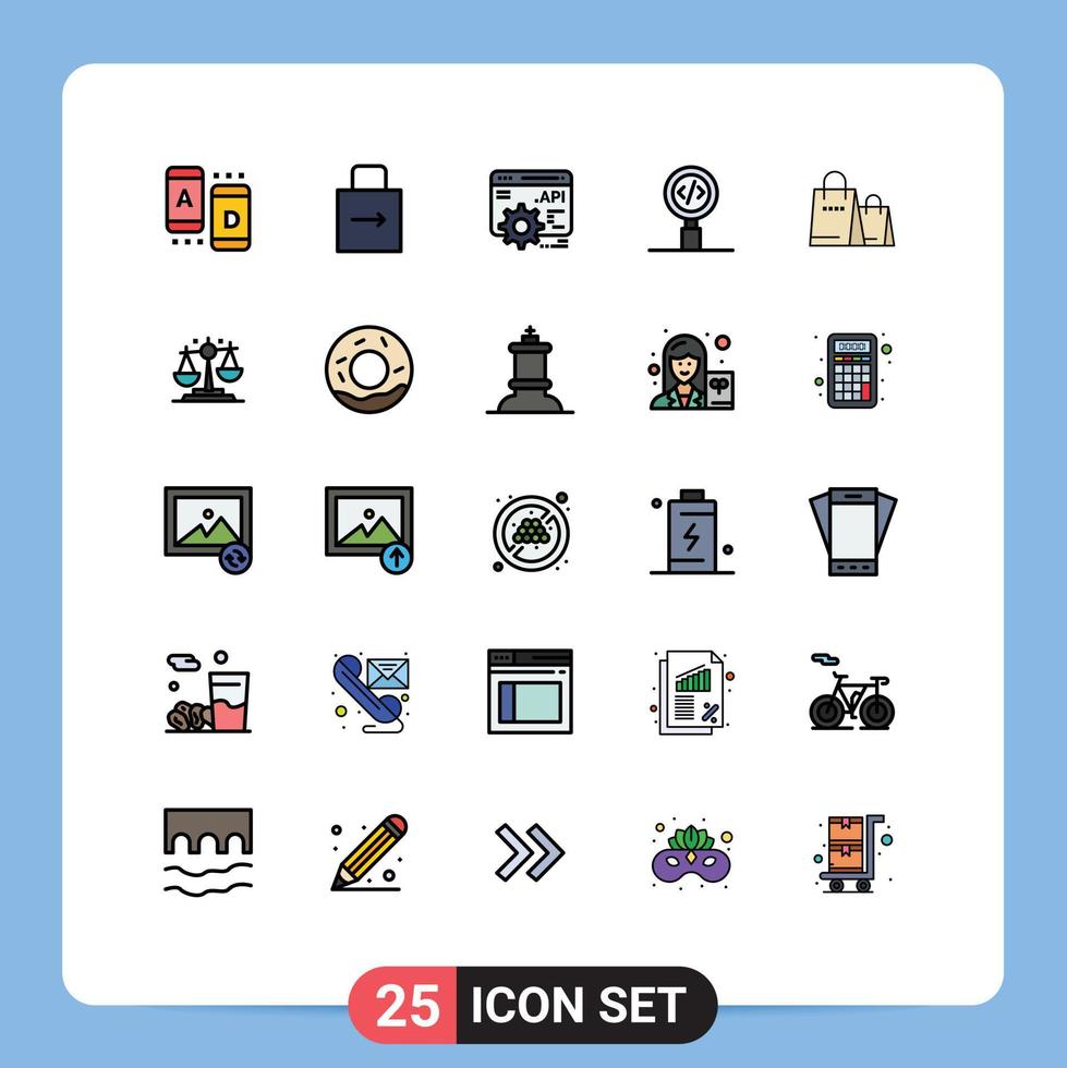 Universal Icon Symbols Group of 25 Modern Filled line Flat Colors of bag programming security development code Editable Vector Design Elements