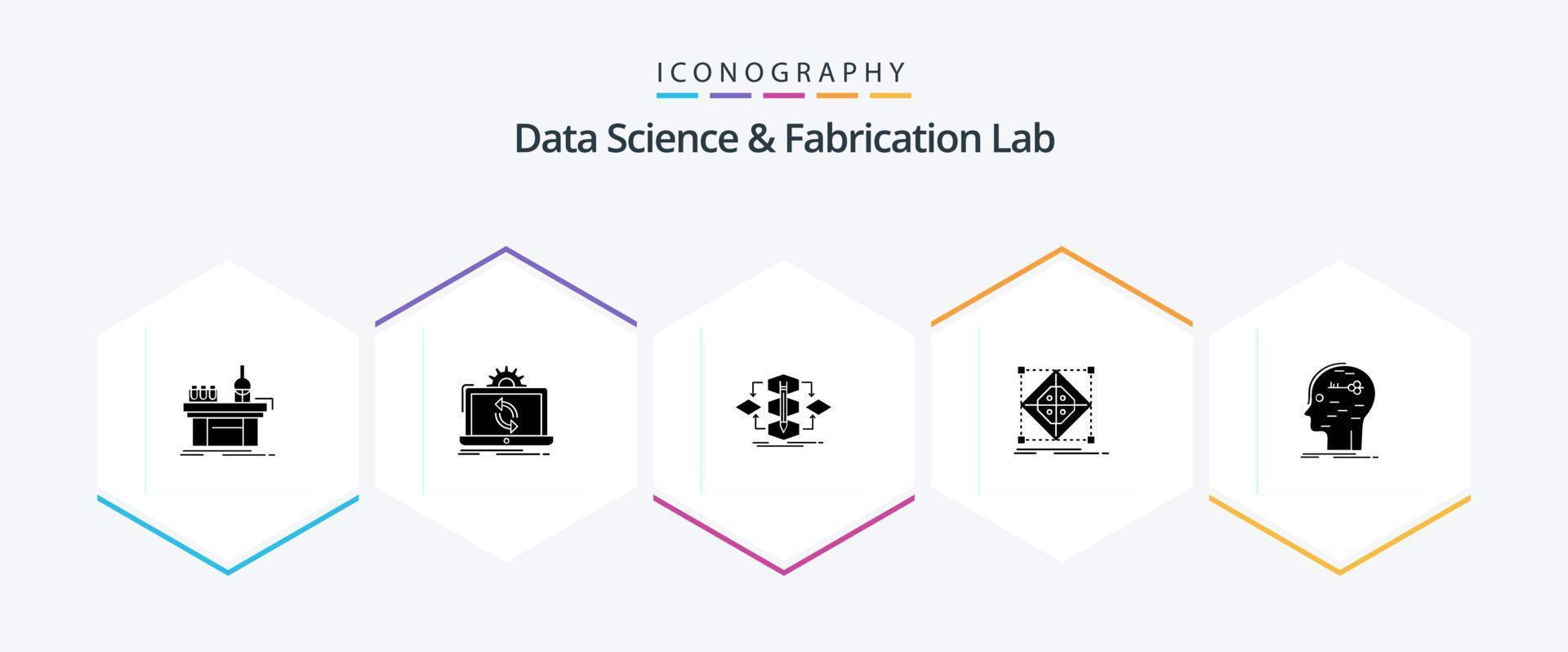 Data Science And Fabrication Lab 25 Glyph icon pack including grid. architecture. reporting. process. method vector
