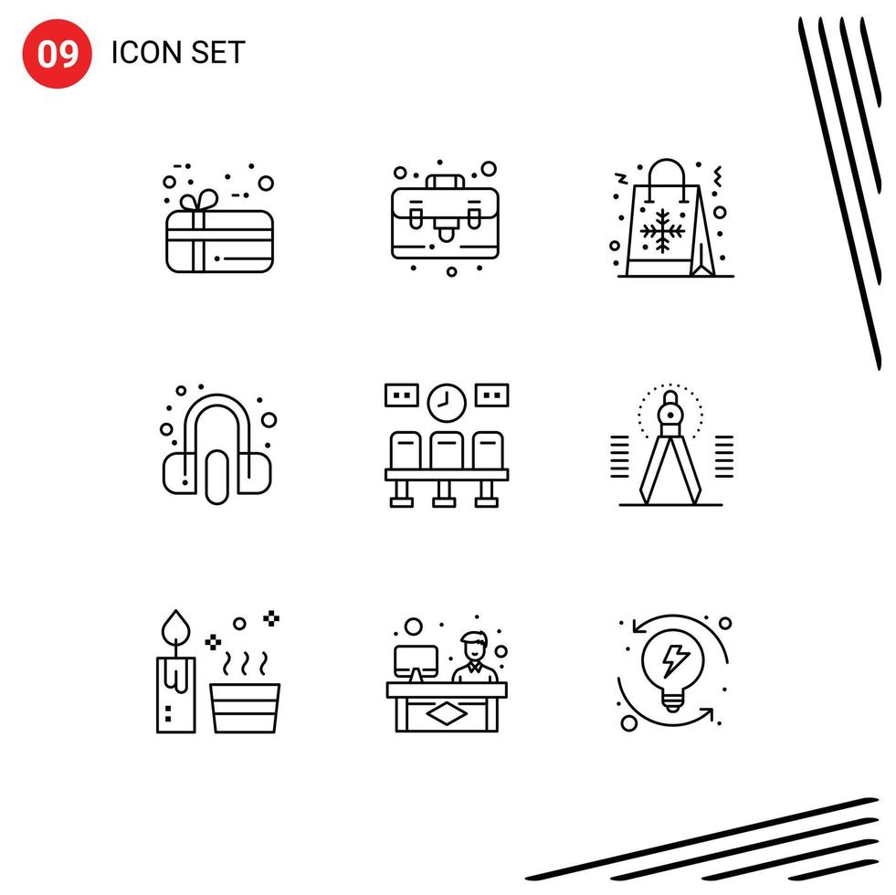 Universal Icon Symbols Group of 9 Modern Outlines of transportation seats flake earphone headphone Editable Vector Design Elements