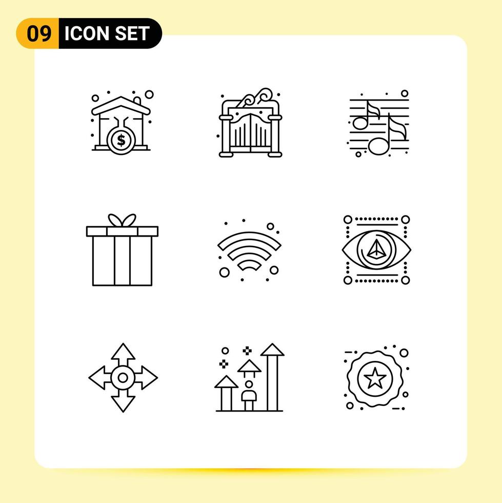 Stock Vector Icon Pack of 9 Line Signs and Symbols for wireless technology song gift box Editable Vector Design Elements