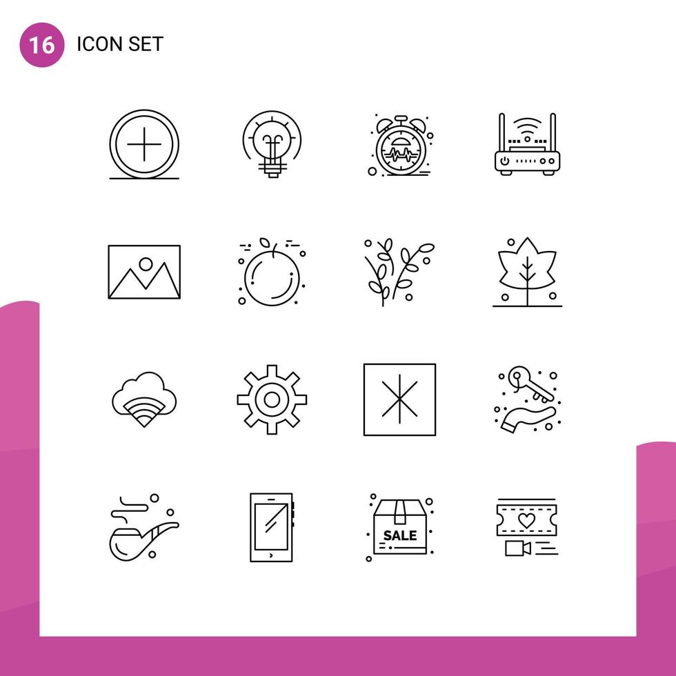 16 Thematic Vector Outlines and Editable Symbols of modem network solution wifi time Editable Vector Design Elements