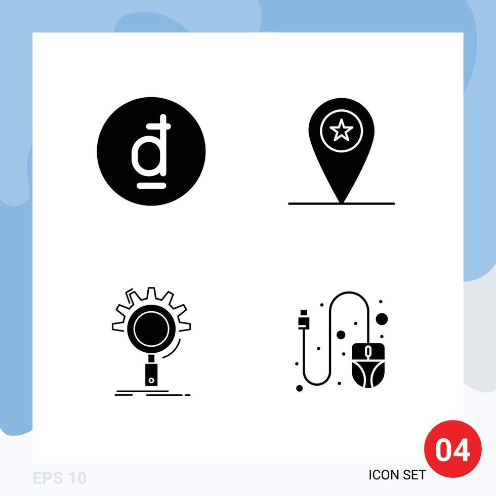 Pictogram Set of 4 Simple Solid Glyphs of dong search vietnamese placeholder process Editable Vector Design Elements