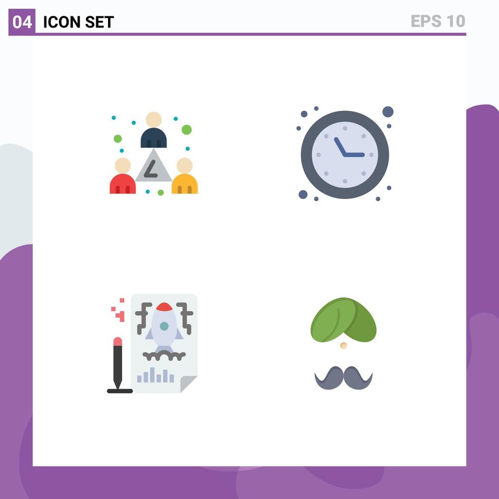 Editable Vector Line Pack of 4 Simple Flat Icons of colleague pencle team time file Editable Vector Design Elements