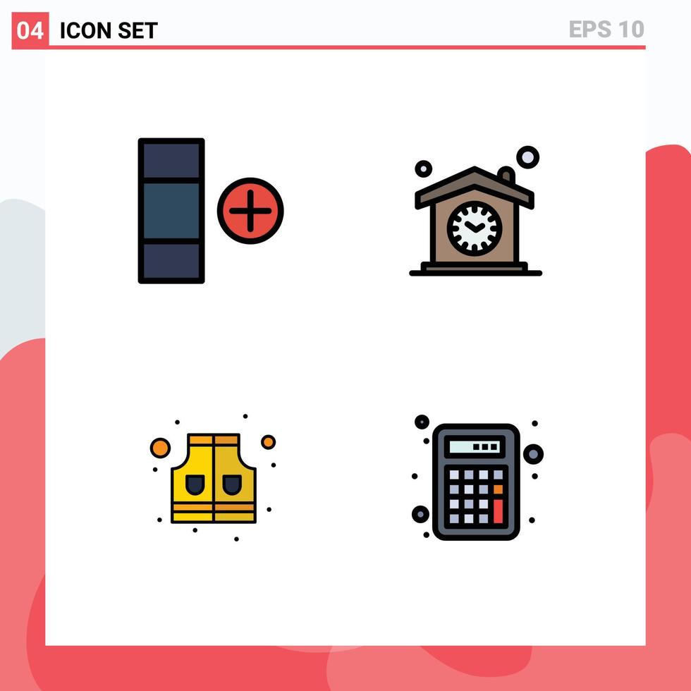 User Interface Pack of 4 Basic Filledline Flat Colors of cell life home clock accounting Editable Vector Design Elements