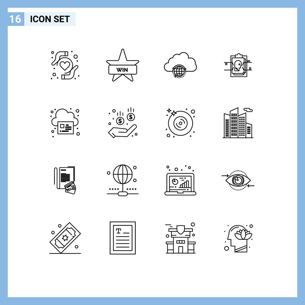 16 Universal Outlines Set for Web and Mobile Applications page user id city file report Editable Vector Design Elements