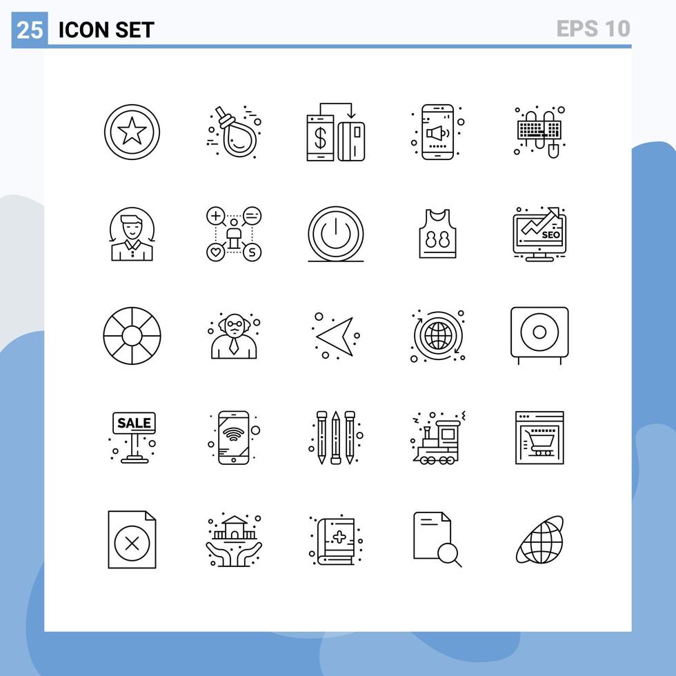 Set of 25 Modern UI Icons Symbols Signs for input sound cashless mobile smartphone Editable Vector Design Elements