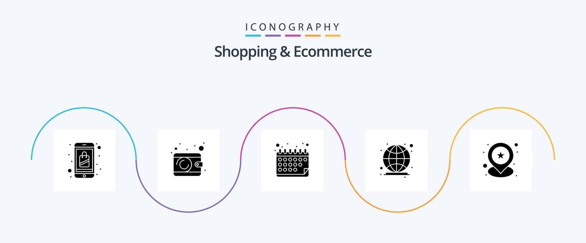 Shopping And Ecommerce Glyph 5 Icon Pack Including geo. internet. purse. globe. time vector