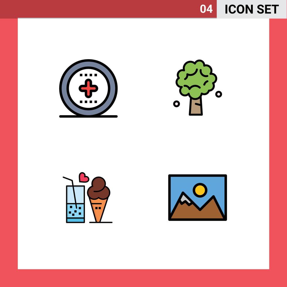 Group of 4 Modern Filledline Flat Colors Set for element food ux apple tree glass Editable Vector Design Elements