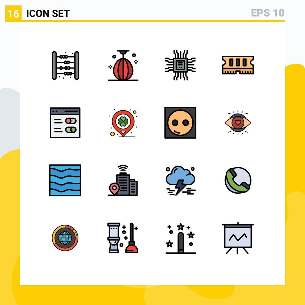 Pack of 16 Modern Flat Color Filled Lines Signs and Symbols for Web Print Media such as communication memory speed hardware learning Editable Creative Vector Design Elements