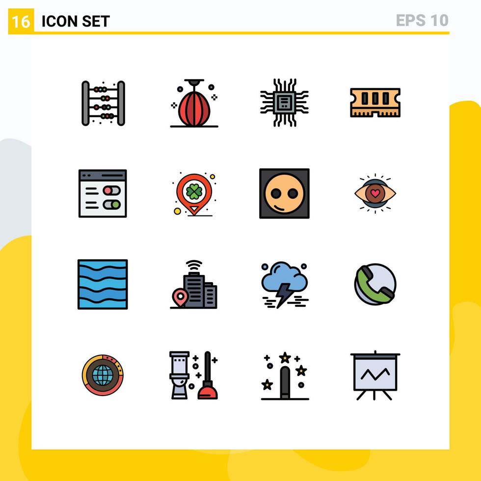 paquete de dieciséis moderno plano color lleno líneas señales y símbolos para web impresión medios de comunicación tal como comunicación memoria velocidad hardware aprendizaje editable creativo vector diseño elementos